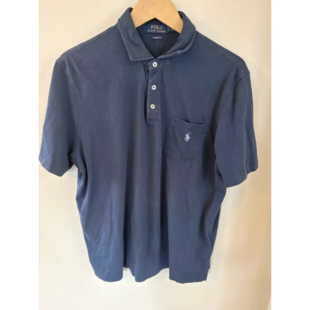 Polo Ralph Lauren Mens Shirt L Classic Fit Blue Short Sleeve Pocket Polo